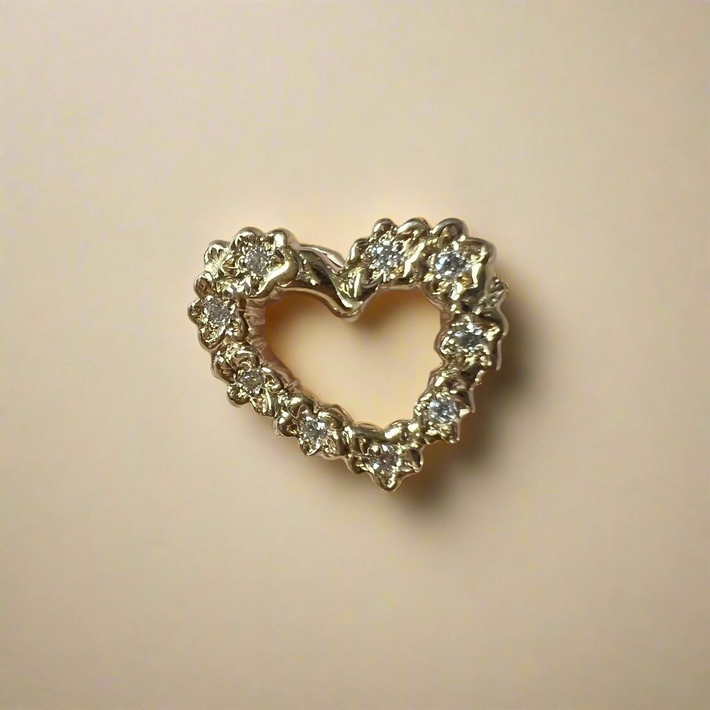 Small Slanted Heart Pendant w/ or w/o Diamonds in 14K Yellow or White Gold