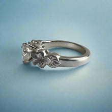 Load image into Gallery viewer, Small Plumeria with Leaves Solitaire Ring with Cubic Zirconia in 14K White Gold in size 7
