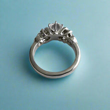 Load image into Gallery viewer, Small Plumeria with Leaves Solitaire Ring with Cubic Zirconia in 14K White Gold in size 7
