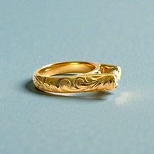 Load image into Gallery viewer, Old English 4mm French Mount Solitaire Ring with .25ct Diamond in 14K Yellow Gold in size 4 5/8
