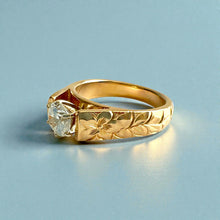 Load image into Gallery viewer, Shiny Maile &amp; Hibiscus 6mm French Mount Solitaire Ring with 1ct Cubic Zirconia in 14K Yellow Gold in size 9 1/4
