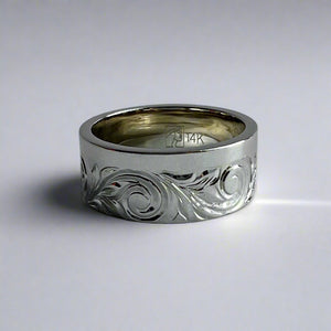 Alu Like 8mm Old English Ring in 14K White Gold