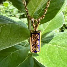 Load image into Gallery viewer, Ali&#39;i Maile Design Pendant on Cobalt Blue Enamel in 14K Yellow Gold
