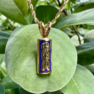 Hawaiian Jewelry All'i pendant with blue enamel and Maile 