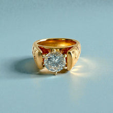 Load image into Gallery viewer, Shiny Maile &amp; Hibiscus 6mm French Mount Solitaire Ring with 1ct Cubic Zirconia in 14K Yellow Gold in size 4 1/4
