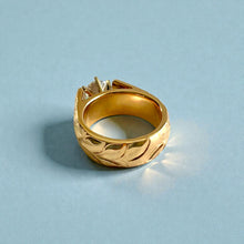 Load image into Gallery viewer, Shiny Maile &amp; Hibiscus 6mm French Mount Solitaire Ring with 1ct Cubic Zirconia in 14K Yellow Gold in size 4 1/4
