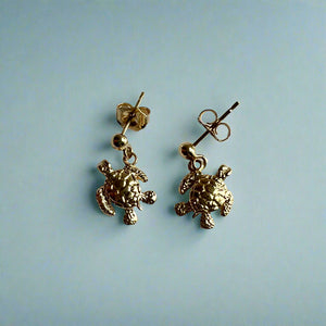 Baby Turtle Dangle Earrings with Post in 14K Yellow Gold