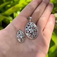 Load image into Gallery viewer, Oval Filigree Scroll Pendant in 14K White Gold (Large &amp;  Small)
