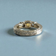 Load image into Gallery viewer, Malama Tapered Flat Ring with Yellow Sapphire and Diamonds in 14K White Gold in size 5 1/4
