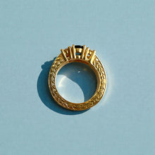 Load image into Gallery viewer, Malama Tapered Flat Ring with Blue Sapphire and Diamonds in 14K Yellow Gold in size 5
