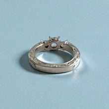 Load image into Gallery viewer, Malama Old English Flat Ring with Princess Cut Cubic Zirconia and Diamonds in 14K White Gold in size 5 1/2
