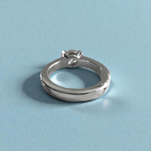 Load image into Gallery viewer, Malama Old English Flat Ring with 6.4mm Cubic Zirconia in 14K White Gold  in size 6 1/2
