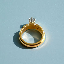 Load image into Gallery viewer, Palau Plumeria Ring with Light Blue Sapphire &amp; Diamonds in 14K Yellow Gold in size 6 1/8
