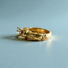 Load image into Gallery viewer, Kaimana Hibiscus Ring with 6.4mm Cubic Zirconia &amp; Diamonds in 14K Yellow Gold in size 6 3/4
