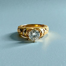 Load image into Gallery viewer, Kaimana Hibiscus Ring with 6.4mm Cubic Zirconia &amp; Diamonds in 14K Yellow Gold in size 6 3/4
