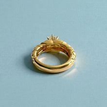 Load image into Gallery viewer, Kaimana Hibiscus Ring with 6.4mm Cubic Zirconia &amp; Diamonds in 14K Yellow Gold in size 6 3/4
