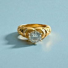 Load image into Gallery viewer, Kaimana Hibiscus Ring with  6.4mm ubic Zirconia &amp; Diamonds in 14K Yellow Gold in size 8 
