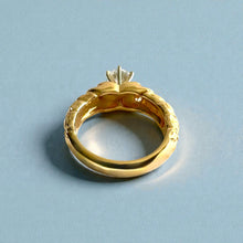 Load image into Gallery viewer, Kaimana Hibiscus Ring with  6.4mm ubic Zirconia &amp; Diamonds in 14K Yellow Gold in size 8 
