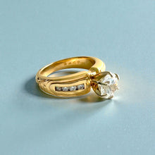 Load image into Gallery viewer, Kaimana Tapered 6mm Old English Ring with 6.4mm Cubic Zirconia &amp; Diamonds in 14K Yellow Gold in size 7 1/8
