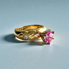 Load image into Gallery viewer, Palau Hibiscus Ring with 1.15ct Pink Sapphire &amp; Diamonds in 14K Yellow Gold in size 5 3/8
