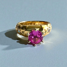 Load image into Gallery viewer, Palau Hibiscus Ring with 1.15ct Pink Sapphire &amp; Diamonds in 14K Yellow Gold in size 5 3/8
