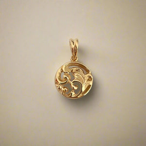 Old English Round Filigree Pendant in 14K Yellow Gold