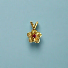 Load image into Gallery viewer, Single Hawaiian Plumeria Pendant w/ Ruby in 18K Yellow Gold
