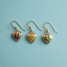 Load image into Gallery viewer, Puanani Heart Earrings w/ Cobalt Blue, Yellow or Green Enamel Flower
