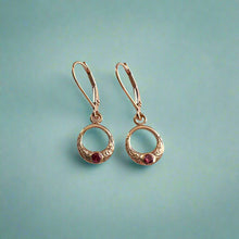 Load image into Gallery viewer, Circle Lever Back Earrings with Pink Tourmaline in 14K Pink Gold
