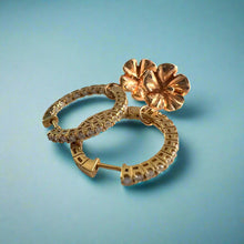 Load image into Gallery viewer, Round Hoop Diamond Earrings with Dangle Flower in 18K Gold 
