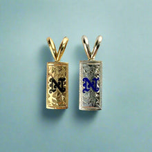 Load image into Gallery viewer, 6mm x 1/2&quot; Enamel Initial N Pendants in 14K Yellow and White Gold
