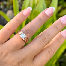 Load image into Gallery viewer, Old English &amp; Hibiscus 6mm Tapered French Mount Solitaire Ring with 1ct Cubic Zirconia in 14K Pink Gold in size 5 3/4
