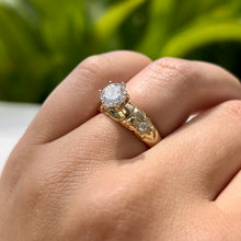 Load image into Gallery viewer, Palau Hibiscus Solitaire Ring with Diamonds &amp; Cubic Zirconia in 14K Yellow Gold in size 6 1/4
