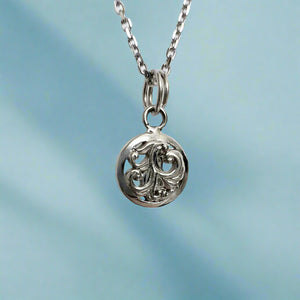 Round Old English Filigree Charm in 14K White Gold