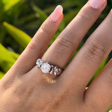Load image into Gallery viewer, Small Plumeria with Leaves Solitaire Ring with Cubic Zirconia in 14K White Gold in size 7
