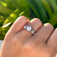 Load image into Gallery viewer, Small Plumeria with Leaves Solitaire Ring with Cubic Zirconia in 14K White Gold in size 7
