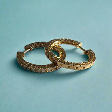 Load image into Gallery viewer, Round Hoop Diamond Earrings in 18K Yellow Gold
