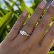 Load image into Gallery viewer, Malama Old English Flat Ring with 6.4mm Cubic Zirconia in 14K White Gold  in size 6 1/2
