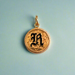 Round Initial "R" with Flower on Reverse Charm in 14K Pink Gold