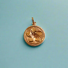 Load image into Gallery viewer, Round Initial &quot;R&quot; with Flower on Reverse Charm in 14K Pink Gold
