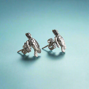 Platinum Baby Turtle Earrings with Post