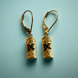 6mm Initial "N" Lever Back Earrings in 14K Yellow Gold