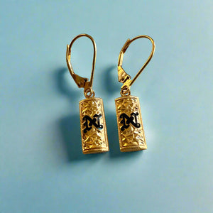 6mm Initial "N" Lever Back Earrings in 14K Yellow Gold