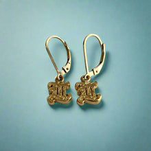 Load image into Gallery viewer, Old English Initial N Lever Back Earrings in 14K Yellow Gold
