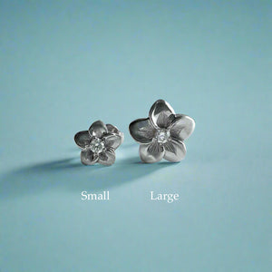 Small and Large Plumeria Diamond Earrings in 14K White Gold