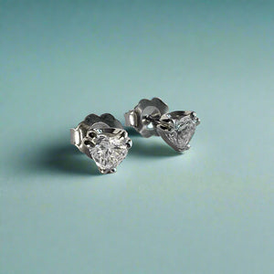 Stud Earrings with Heart Shaped Diamonds in 14K White Gold