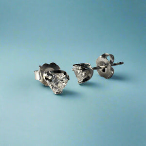 Stud Earrings with Heart Shaped Diamonds in 14K White Gold