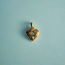 Load image into Gallery viewer, Small Heart Pendant with Scrolls &amp; Diamond in 14K Yellow Gold
