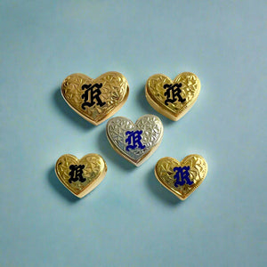 Slider Heart Pendants with  initial "K" in 14K or 18K Gold