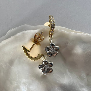 18k Half Hoop Diamond & Plumeria Earrings